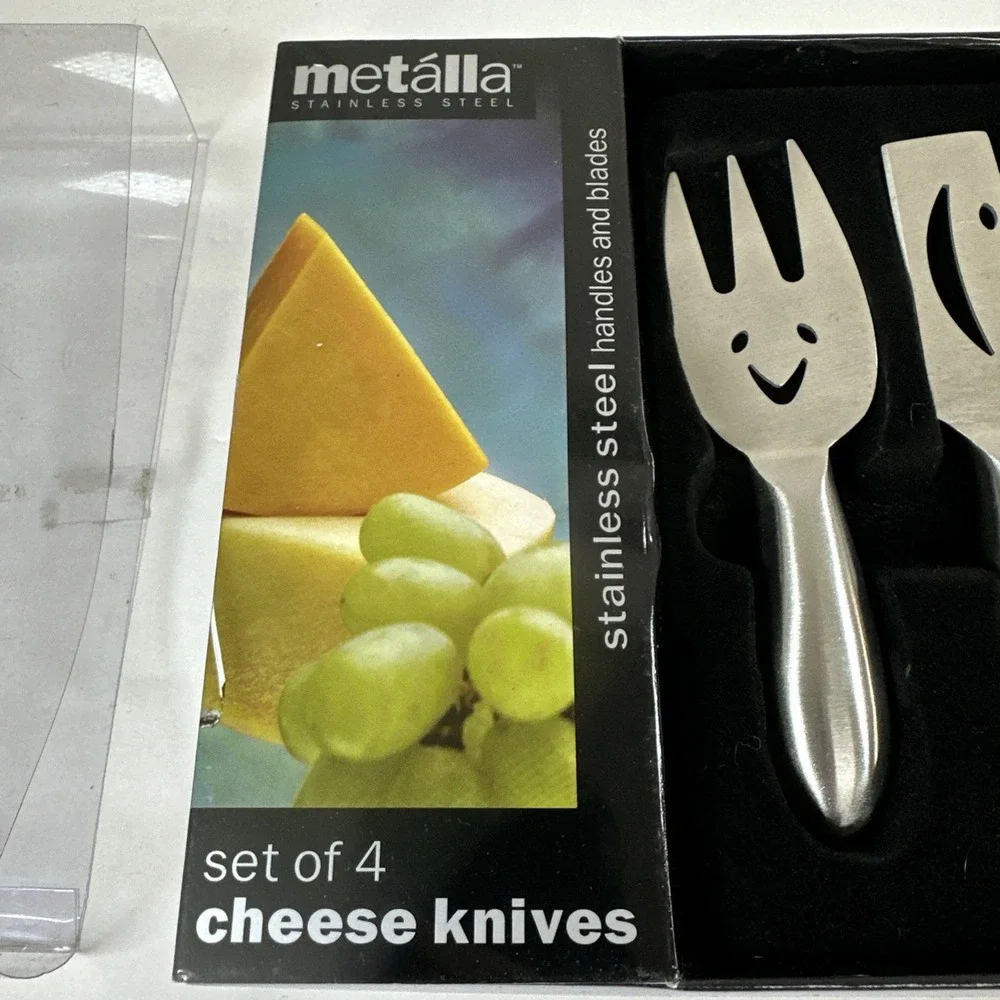 Metalla Stainless Steel Smiley Face Cheese Knives 2013 Box Opened Not Used